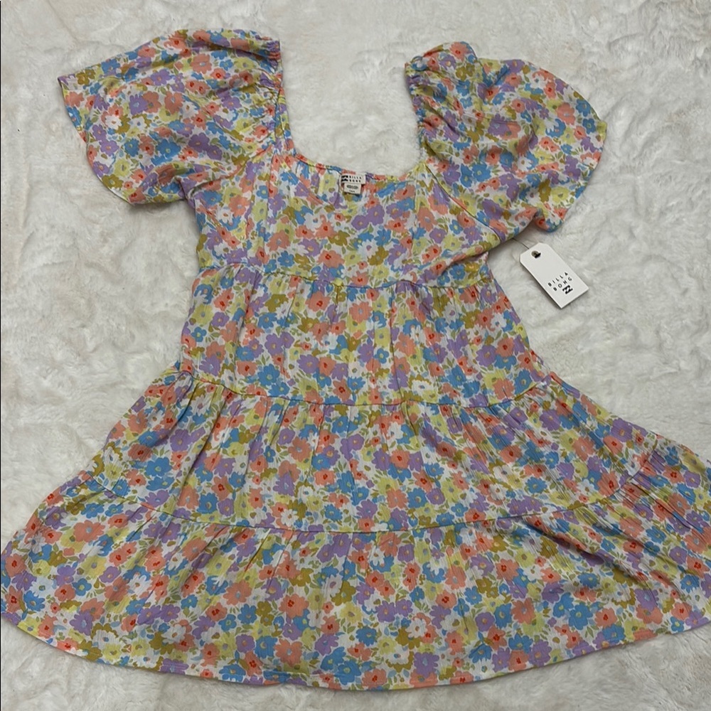Billabong Pink and Blue Smocked Puff Sleeve Sundress Brand New with Tags